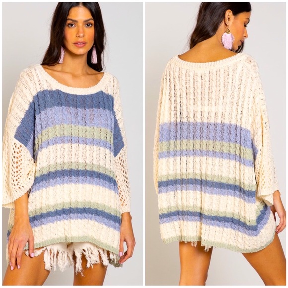 POL Oversized Stripe Crochet Bell Sleeve Sweater - Picture 7 of 10